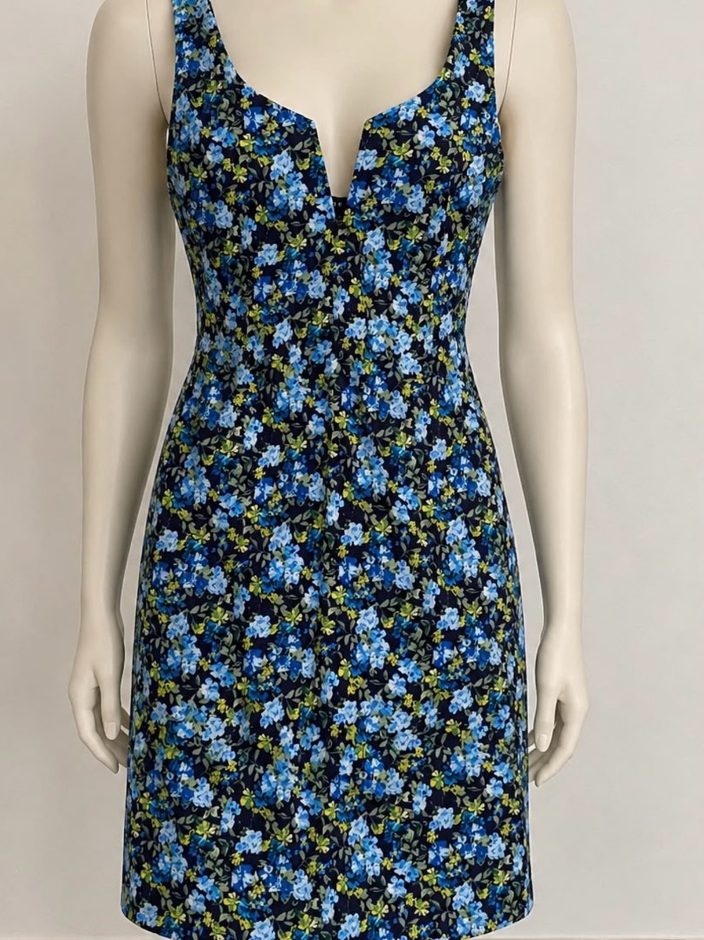 Haute Monde Black & Blue Floral Notch-Neck Mini Dress